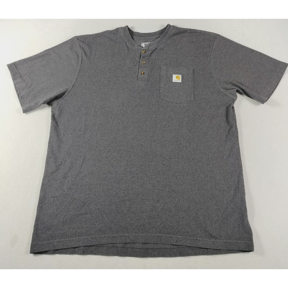 Carhartt Henley‎ Shirt Mens XL Gray Short Sleeve Pocket Relaxed Fit Tee Workwear